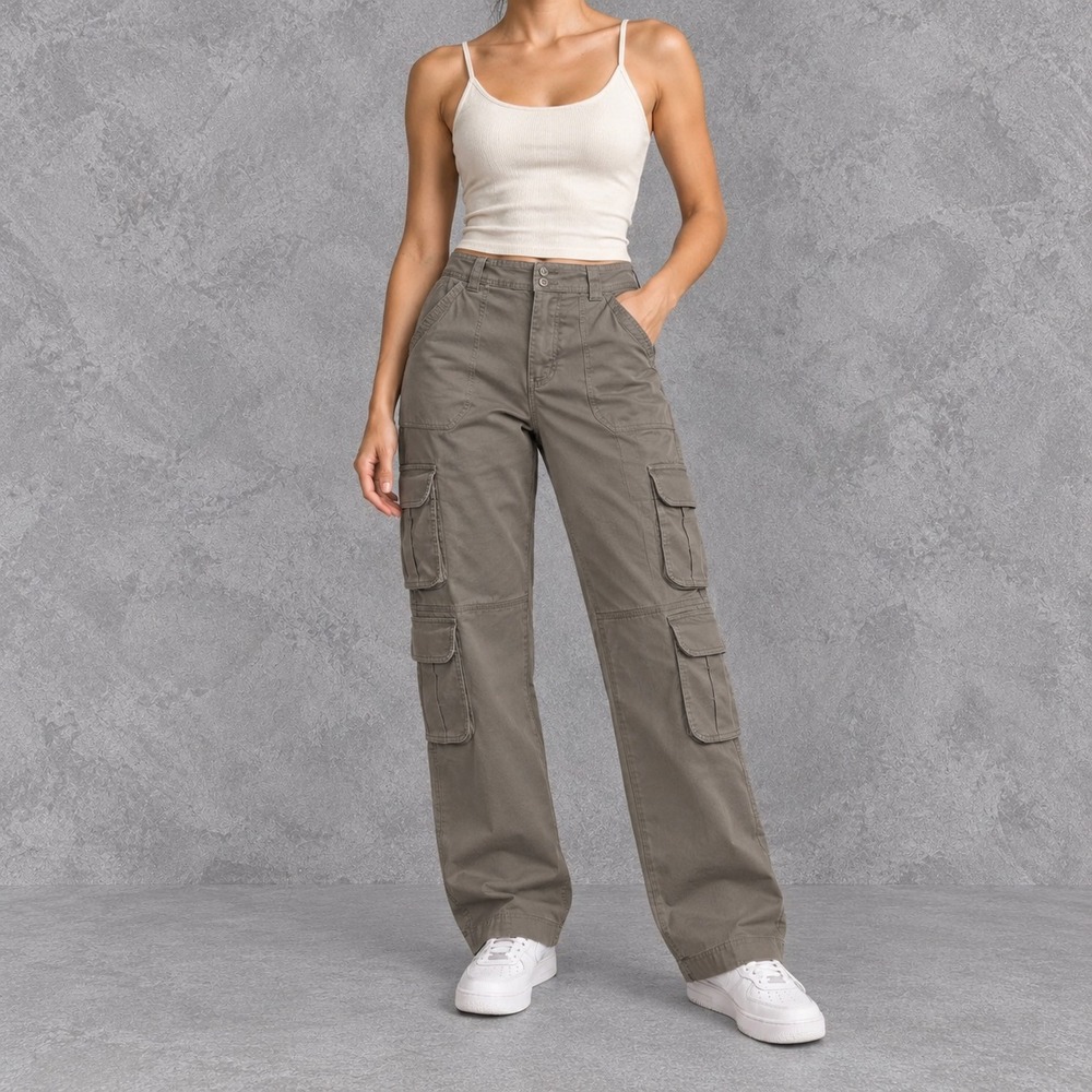 Abercrombie & Fitch Wide Leg Cargo Utility Pants Women's 31/12S Brown Stretch